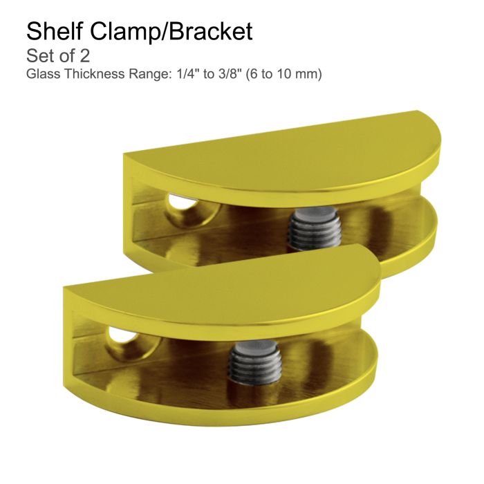 Brass Rounded Glass Shelf Bracket / Clamp (Set of 2)