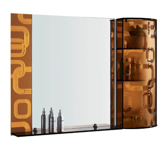 Wall Mirror W Glass Storage Cabinet Crystal Gold Color