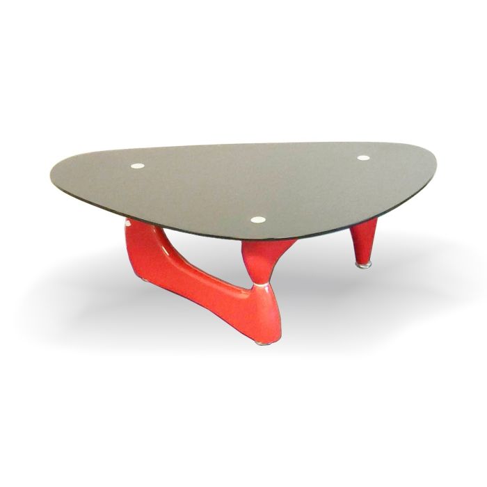 Noguchi Style Coffee Table Red Color With Black Glass Top