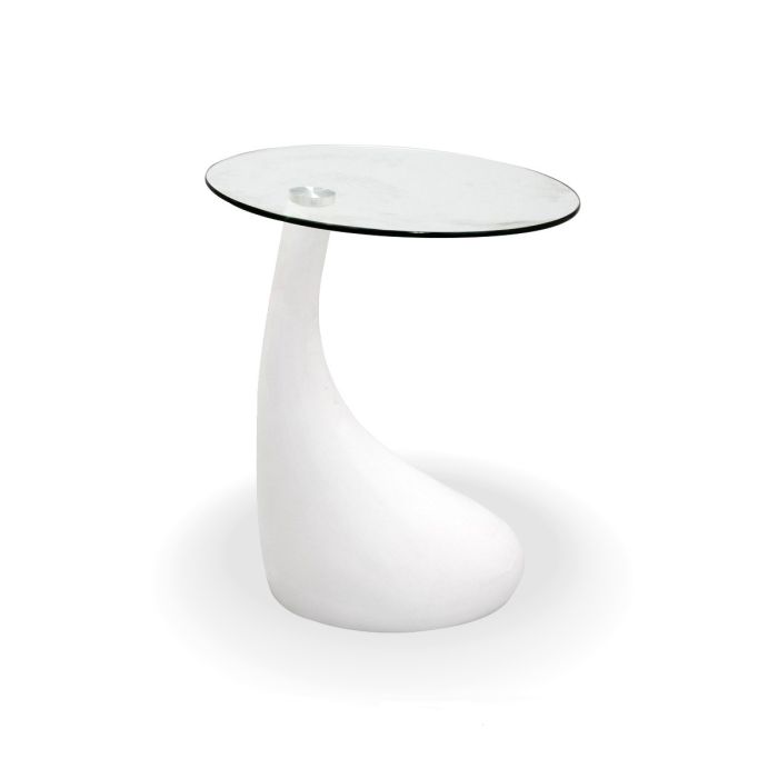 Teardrop Side Table White Color With 18, 18 Round Glass Table Top